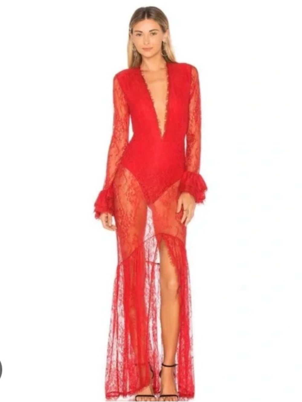 Lovers + Friends Red Lace Bodice Dress